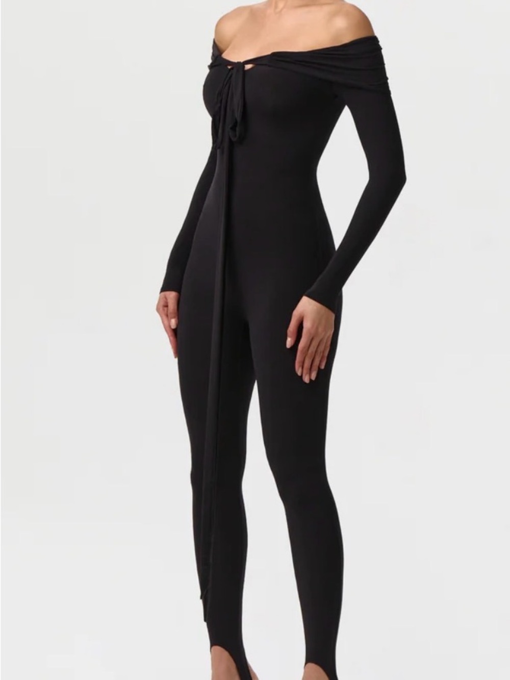 naked wardrobe Black Off-Shoulder Tie-Front Jumpsuit